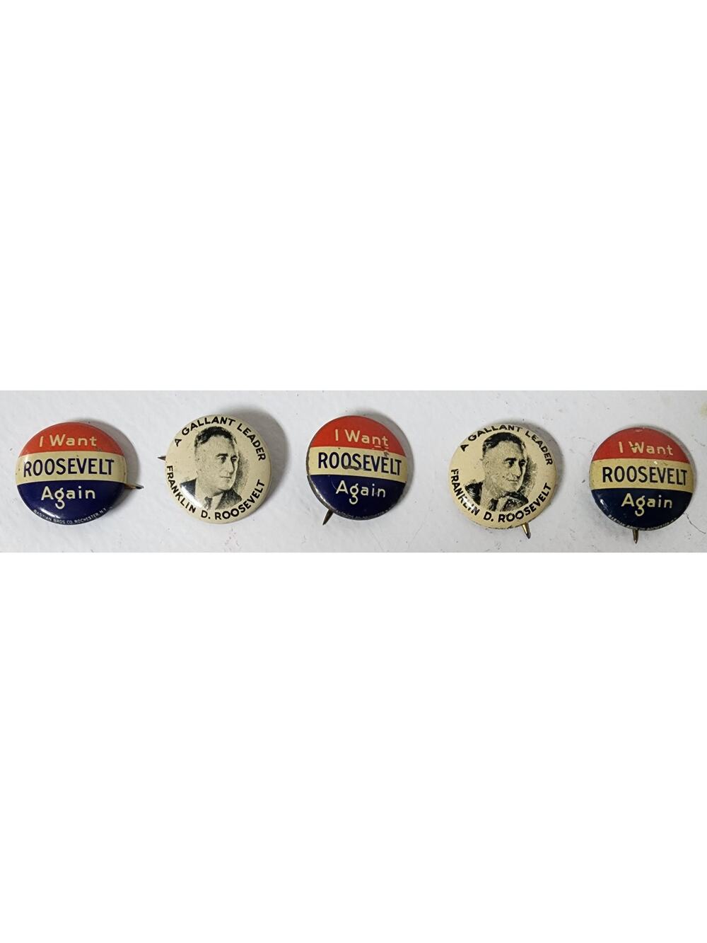 Vintage FDR “I Want Roosevelt Again” Buttons Lot of 5 • 1930s–40s Campaign